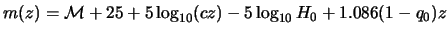 $\displaystyle m(z) = {\cal M} +25 + 5\log_{10}(cz) -5 \log_{10}H_0+1.086(1-q_0)z$