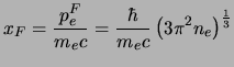$\displaystyle x_F = \frac{p_e^F}{m_ec} = \frac{\hbar}{m_ec}\left(3\pi^2n_e\right)^{\frac{1}{3}}$