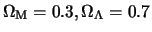  $ \Omega_{\rm M } = 0.3, \Omega_\Lambda = 0.7$ 