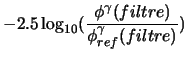 $\displaystyle -2.5\log_{10}(\frac{\phi^\gamma(filtre)}{\phi_{ref}^\gamma(filtre)})$