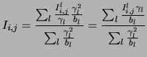$\displaystyle I_{i,j} = \frac{\sum_l \frac{I^l_{i,j}}{\gamma_l} \frac{\gamma_l^...
... = \frac{\sum_l \frac{I^l_{i,j} \gamma_l}{b_l}} {\sum_l \frac{\gamma_l^2}{b_l}}$