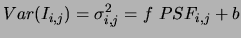 $\displaystyle Var(I_{i,j}) = \sigma_{i,j}^2 = f~PSF_{i,j} + b$