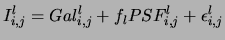 $\displaystyle I^l_{i,j} = Gal^l_{i,j} + f_l PSF^l_{i,j} + \epsilon^l_{i,j}$