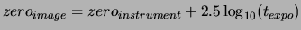 $\displaystyle zero_{image} = zero_{instrument} +2.5\log_{10}(t_{expo})$