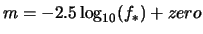 $\displaystyle m = -2.5\log_{10}(f_{*}) + zero$